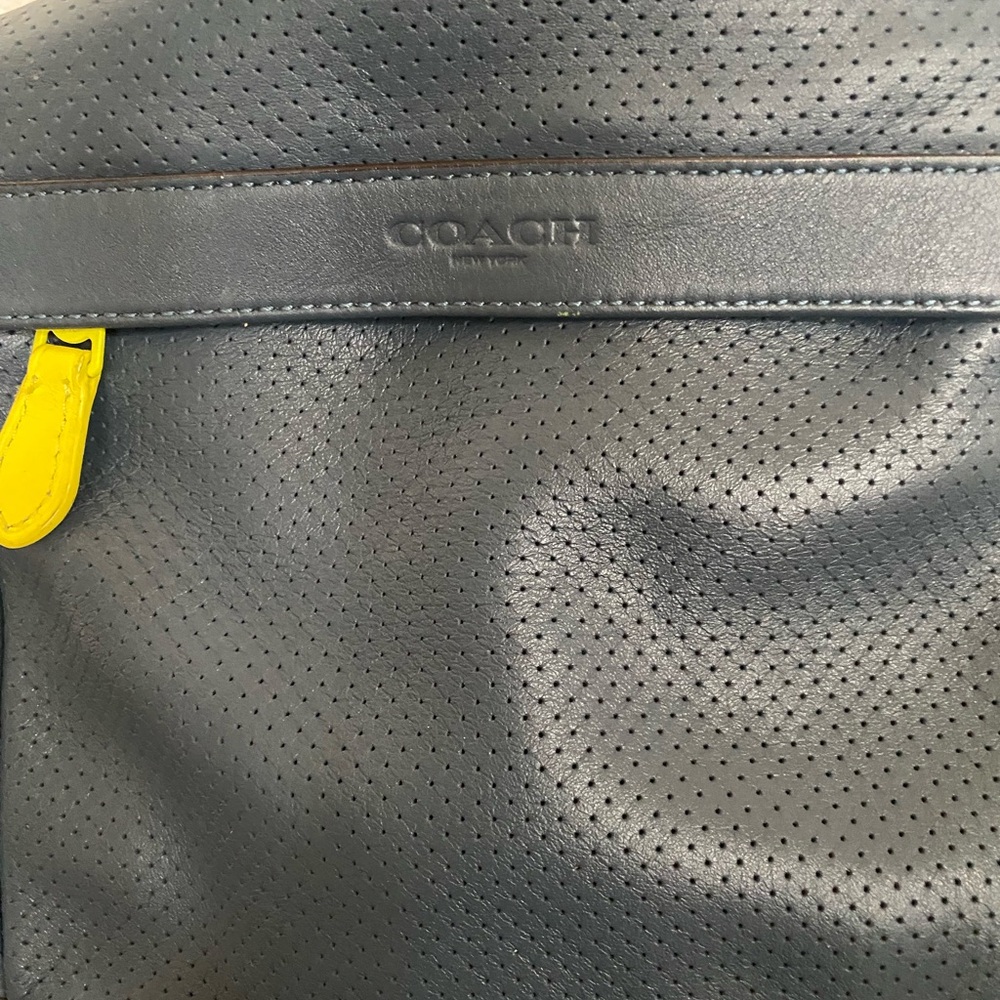 Coach Terrain Trek Travel Backpack Perforated Dark Blue Bright Yellow Accents - Picture 3 of 10